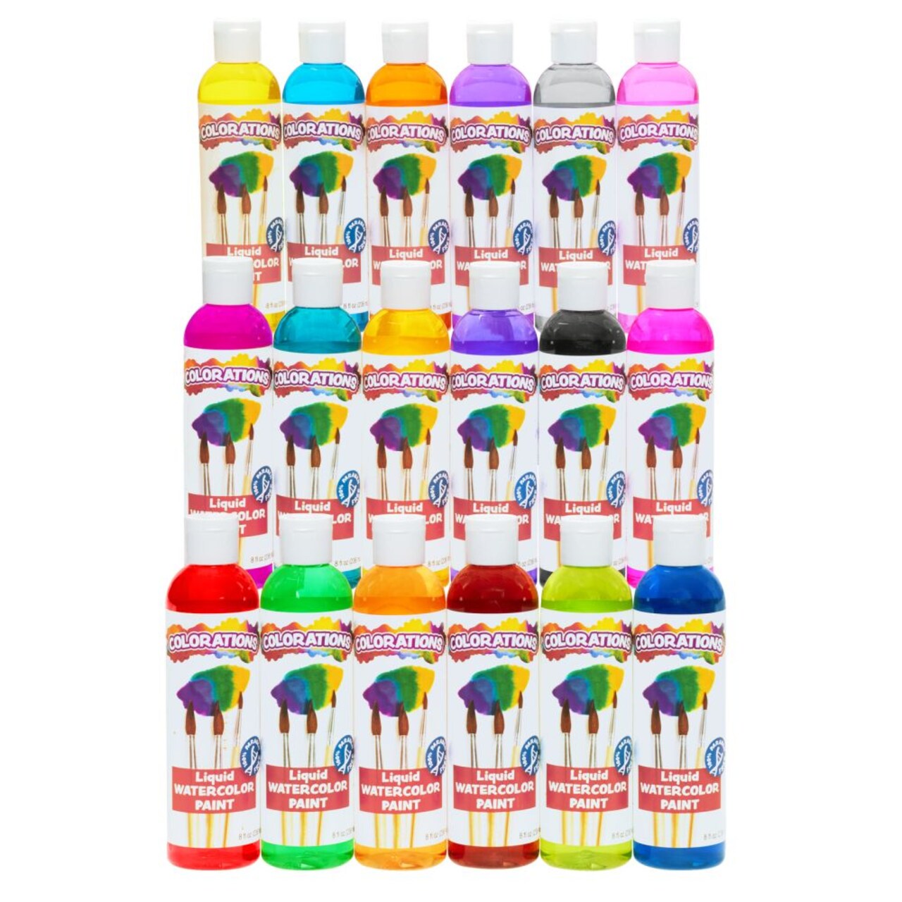 Colorations Paraben-Free Liquid Watercolor Paints, 8 oz. Bottles - Set of 18 - Non-Toxic and Made in the USA - Bulk School Supplies